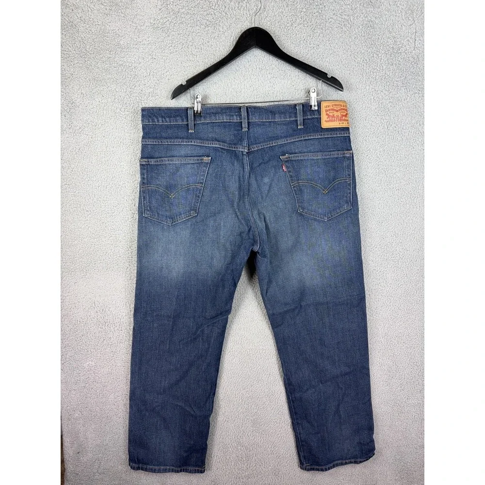 Levis Jeans Mens 42x30 Blue Medium Wash Regular Fit Straight Stretch Denim Men
